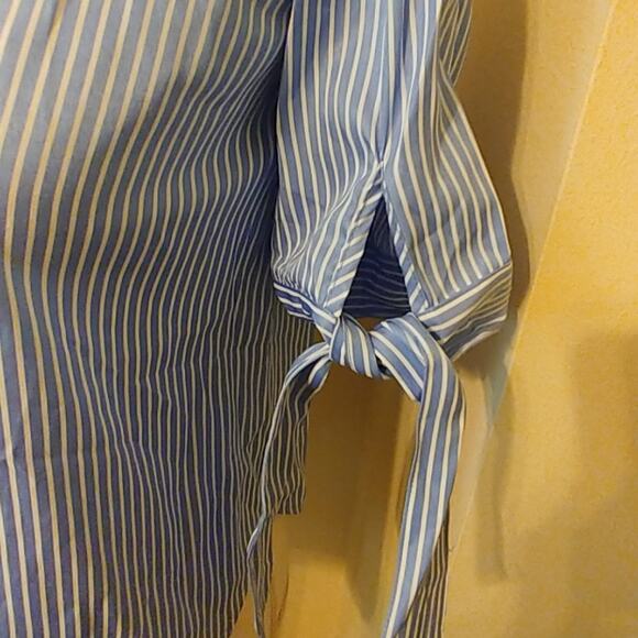 Haute Project Blouse Top Off Shoulder Button Down Vertical Striped Top Small - Picture 2 of 6